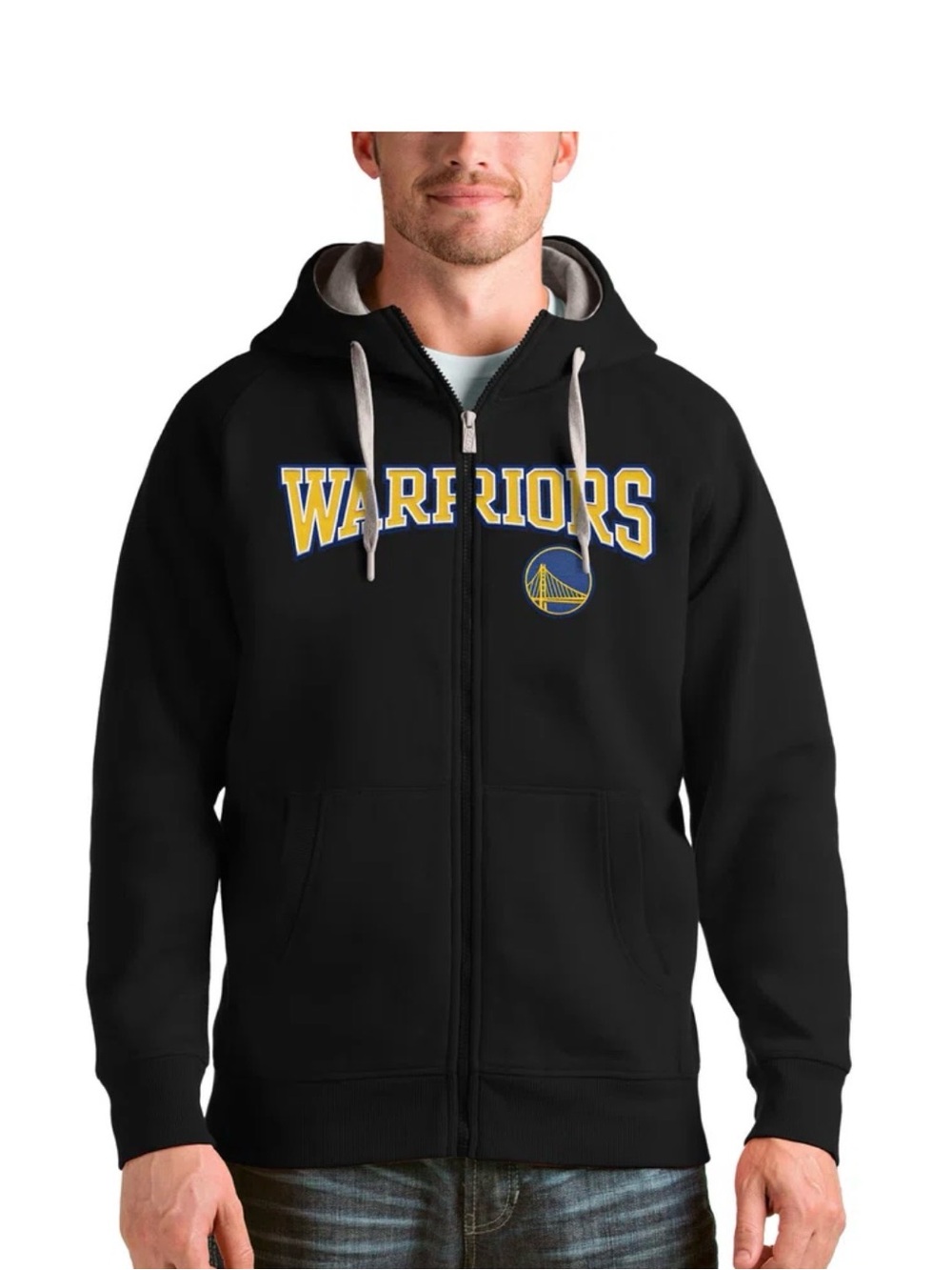 Men's Golden State Warriors Antigua Black Team Victory Full-Zip Hoodie